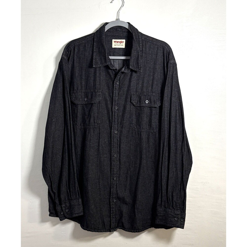 Wrangler Authentics Men's Denim Shirt Size XL Black Wash 100% Cotton Western